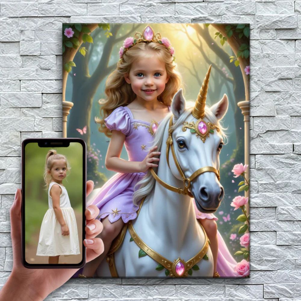 La Princesse et sa Licorne Magique Tableau Personnalisé