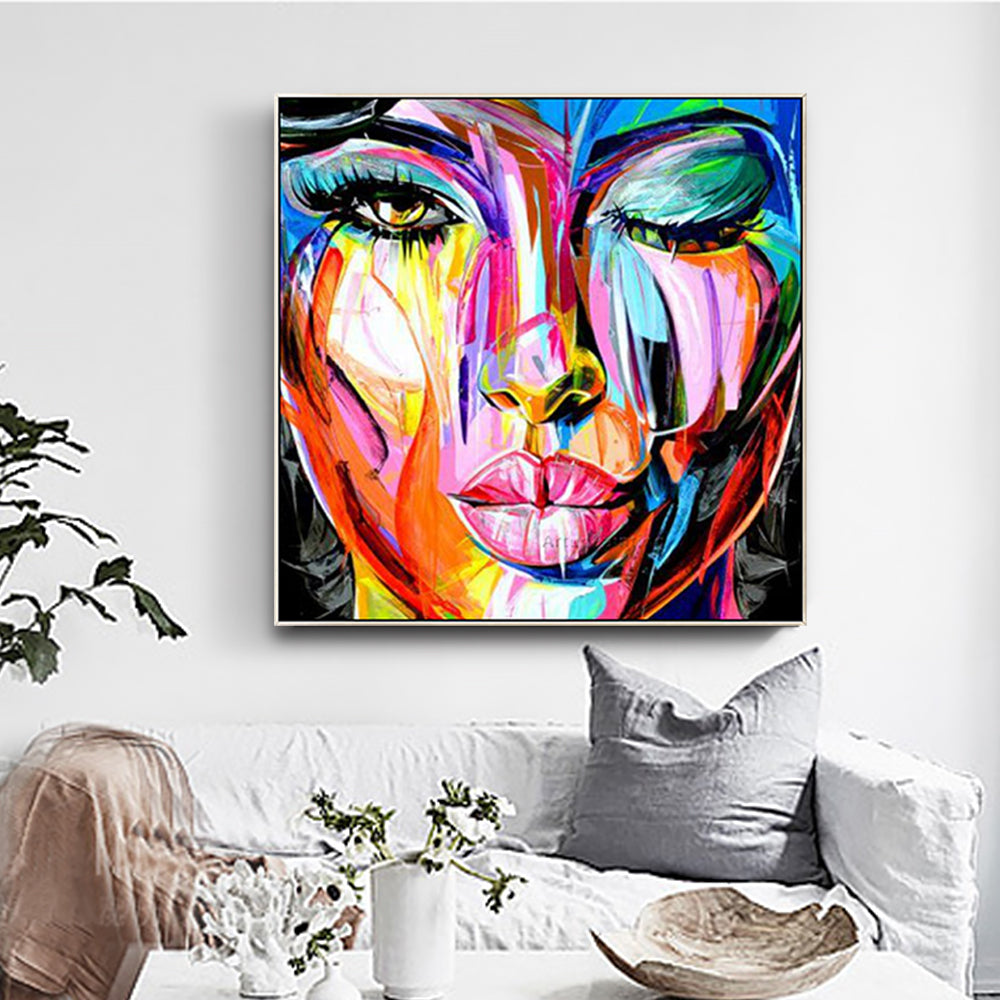 Tableau Visage Multicolore cadre