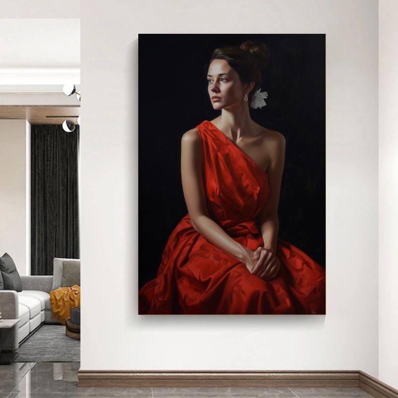 Tableau Femme Robe Rouge