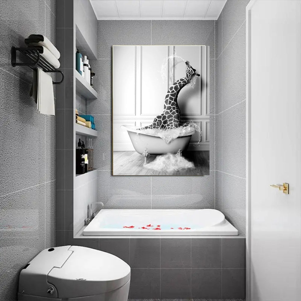 Tableau girafe dans la baignoire deco moderne