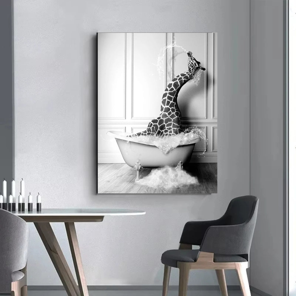 Tableau girafe dans la baignoire