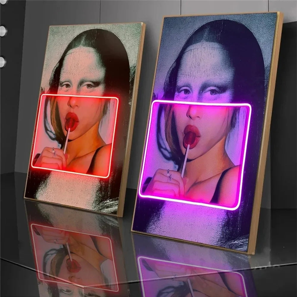 Tableau mona lisa et néon tableau moderne