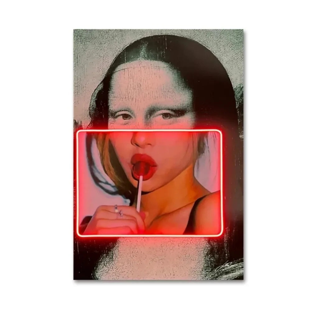 Tableau mona lisa et néon tableau salon