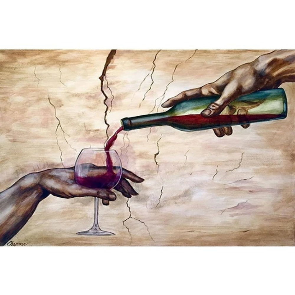 Tableau parodie la création d'Adam verre de vin deco salon