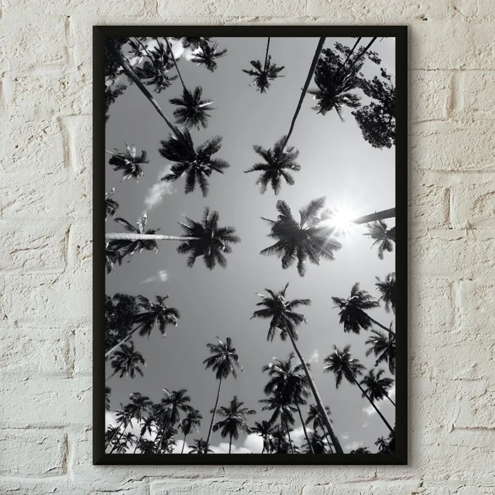 Tableau photographie palmiers en contre-plongée noir et blanc deco