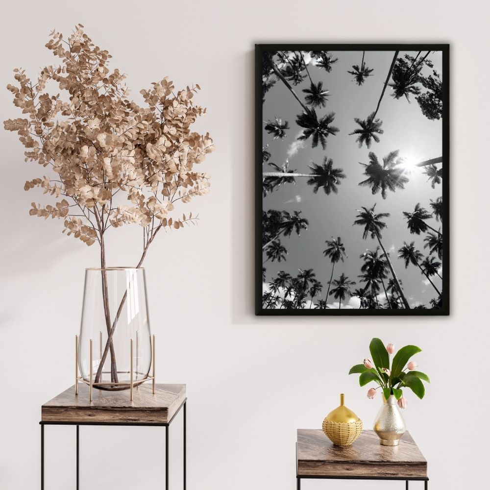 Tableau photographie palmiers en contre-plongée noir et blanc decoration