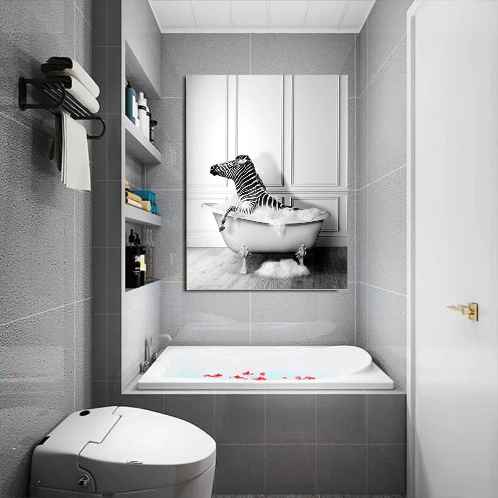 Tableau zèbre dans la baignoire deco