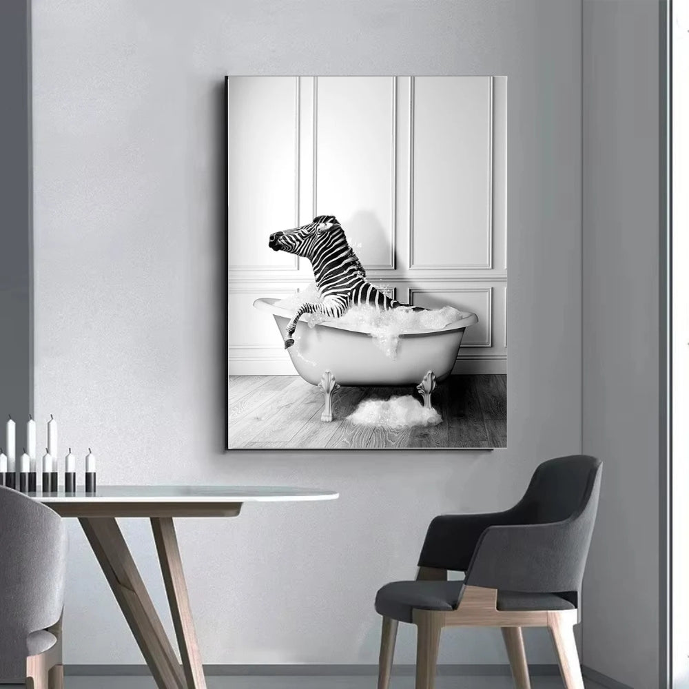 Tableau zèbre dans la baignoire