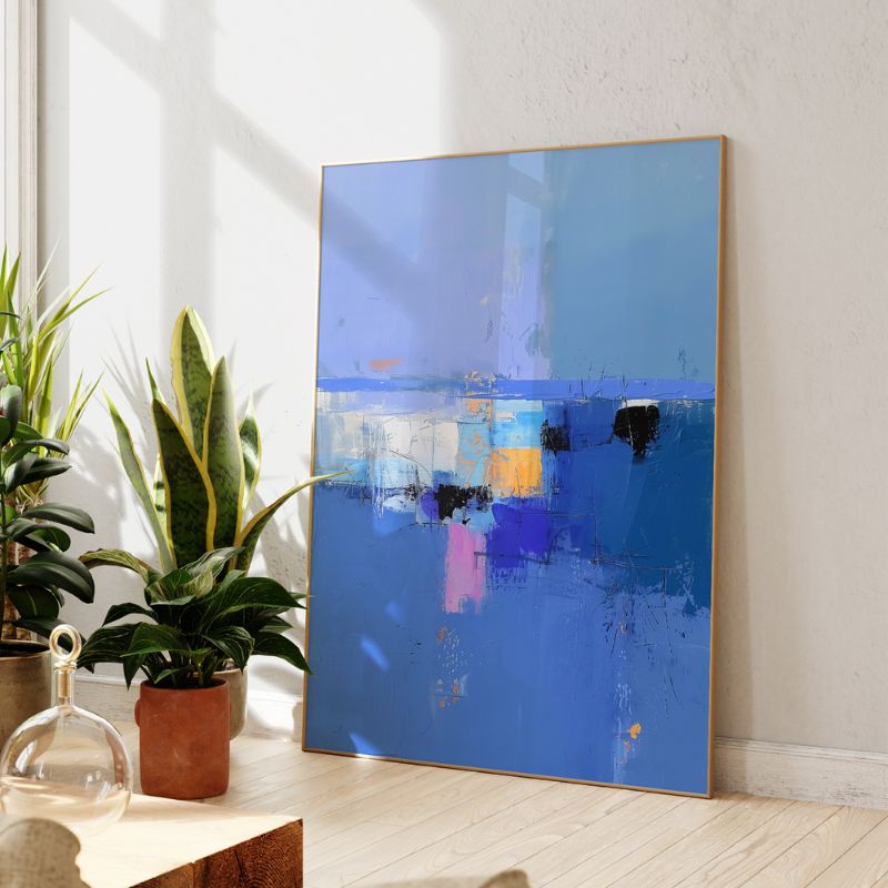 TableauAbstraitBleuContemporain pose