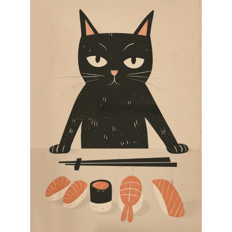 Tableau Chat Maître Sushi toile 3