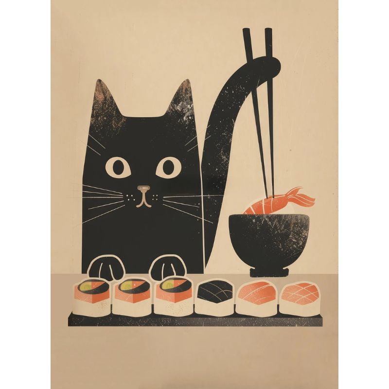 Tableau Chat Maître Sushi toile 1