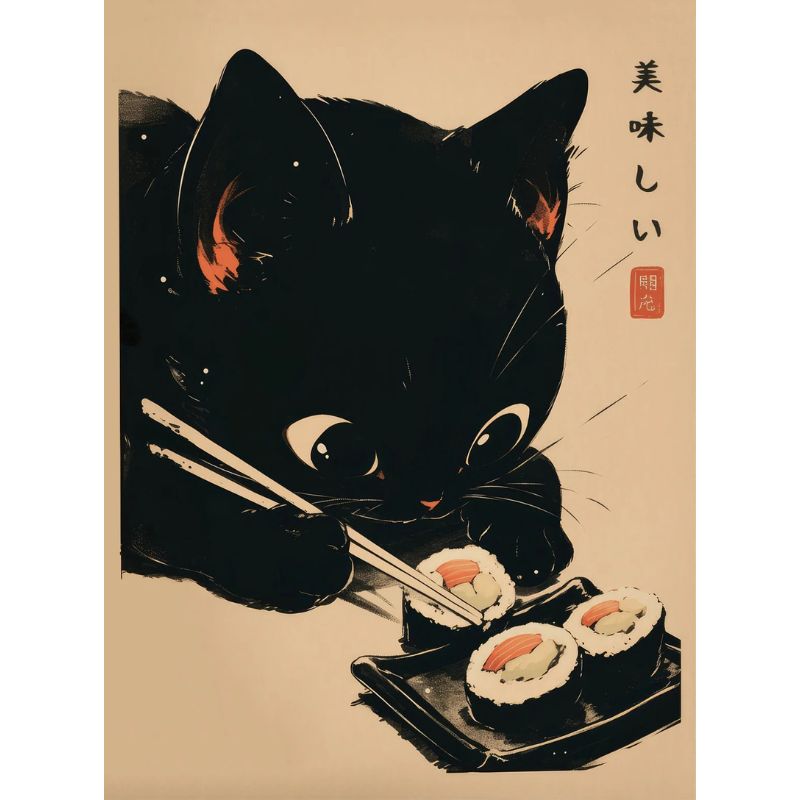 Tableau Chat Maître Sushi toile 2