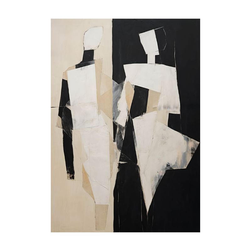 TableauDuoAbstraitNoiretBlanc toile