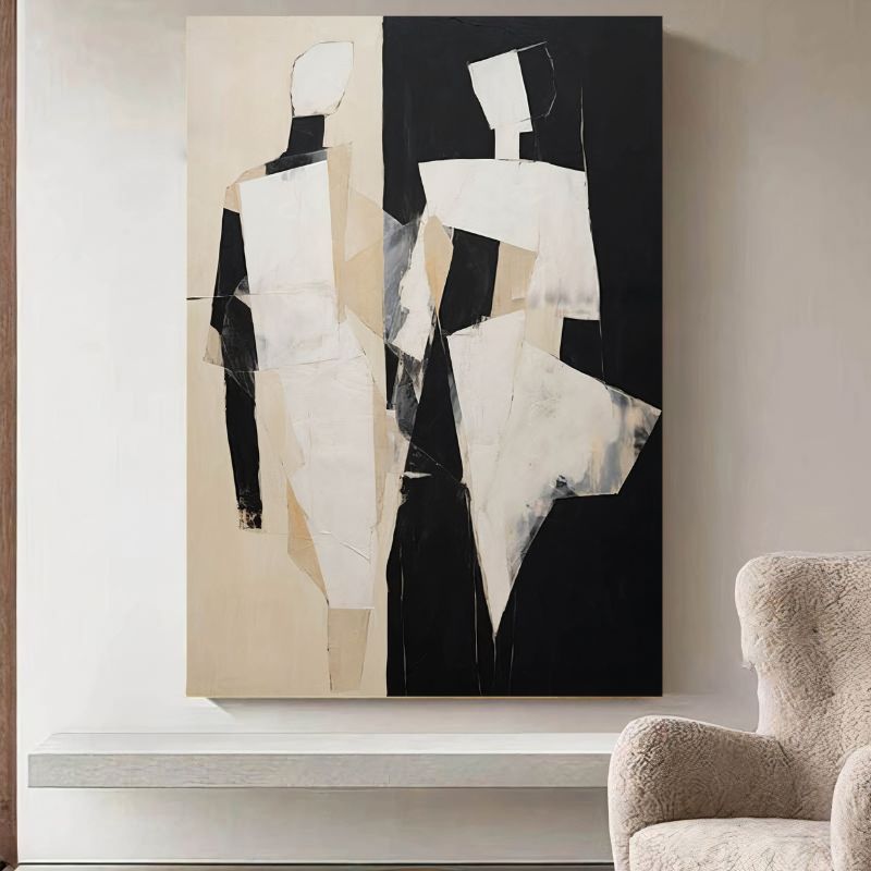 TableauDuoAbstraitNoiretBlanc salon