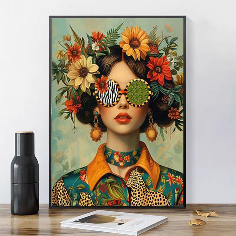 TableauFemmeBohemeauxCheveuxFleuris table