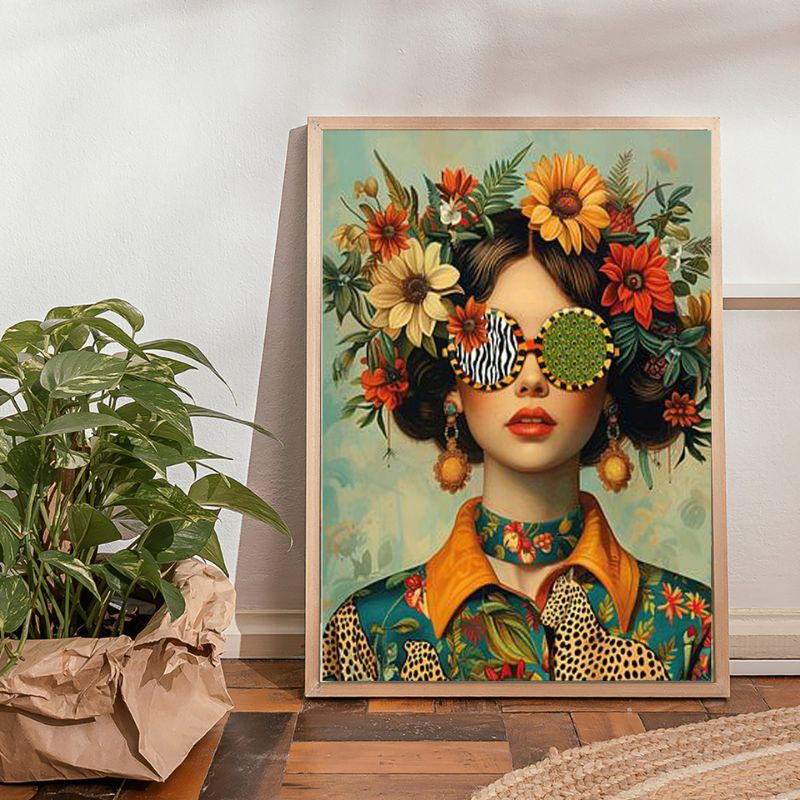 TableauFemmeBohemeauxCheveuxFleuris fleur