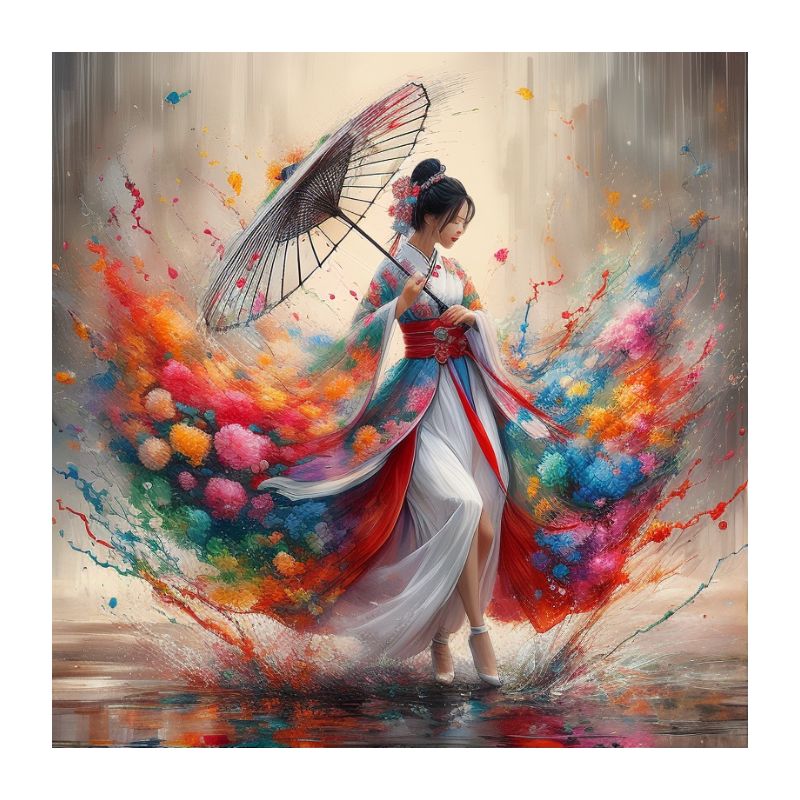 TableauFemmeChinoiseHanfuetOmbrelle toile 1