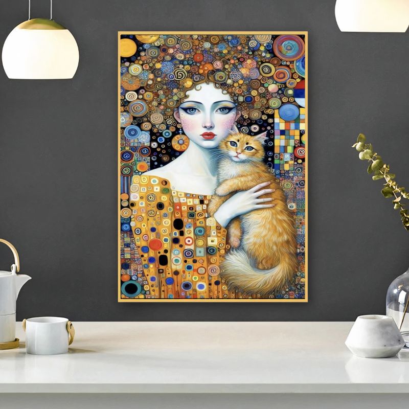 TableauFemmeetSonChatStyleKlimt mural