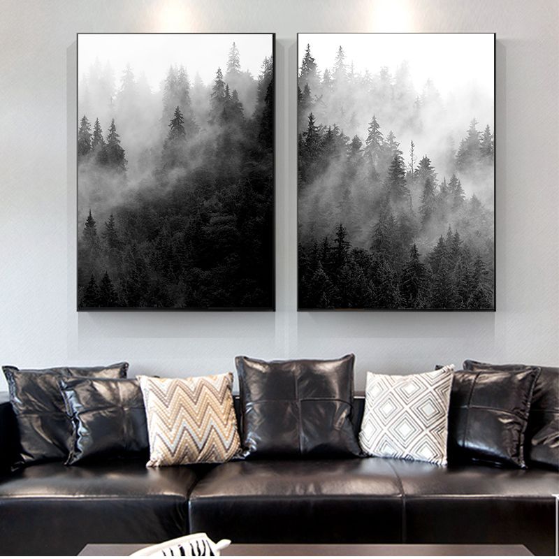 TableauForetBrumeuseNoiretBlanc salon