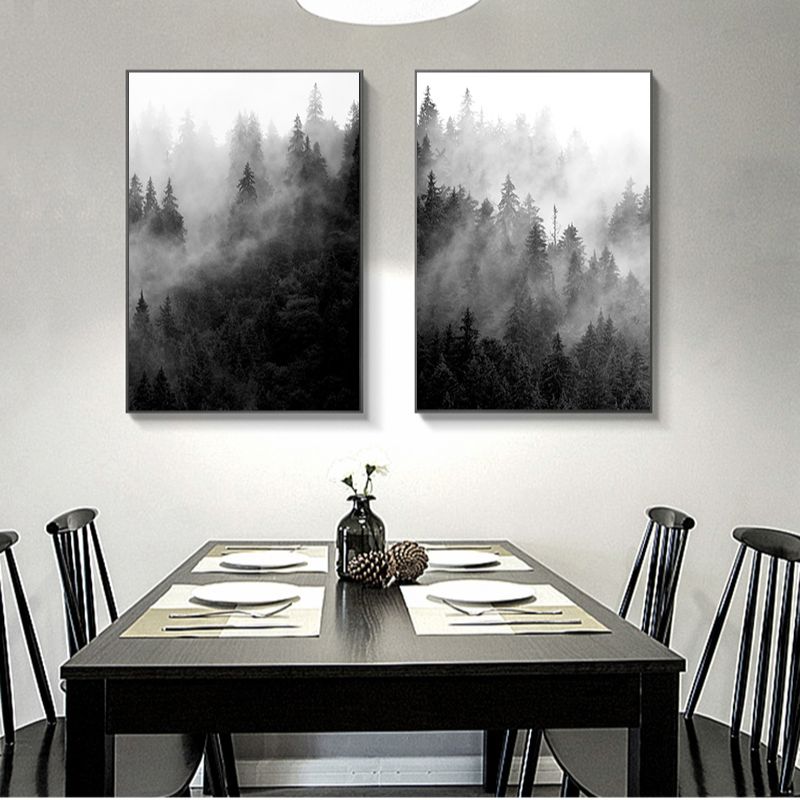 TableauForetBrumeuseNoiretBlanc salle a manger