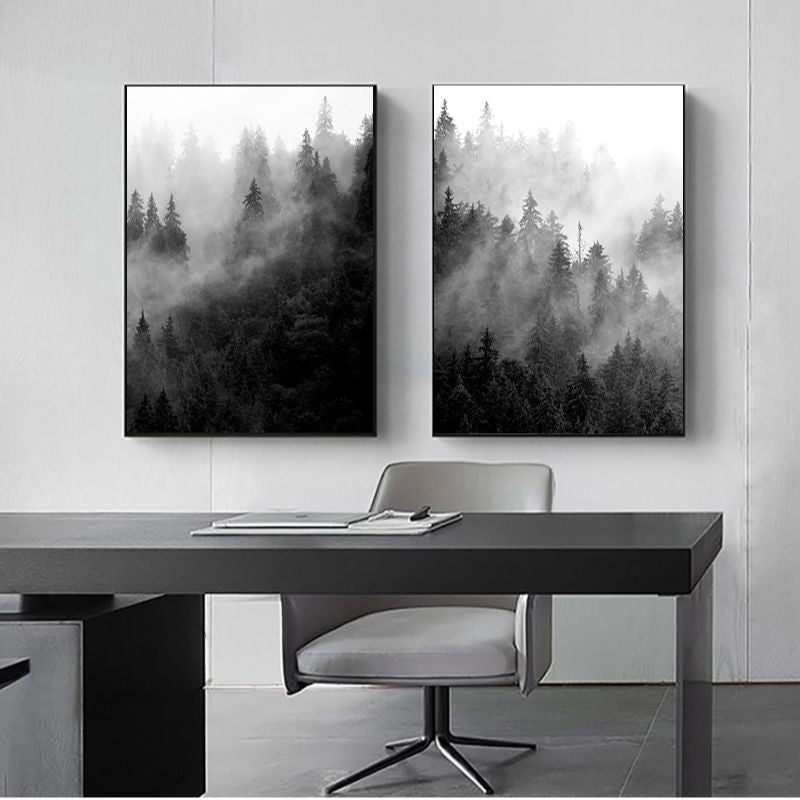 TableauForetBrumeuseNoiretBlanc bureau