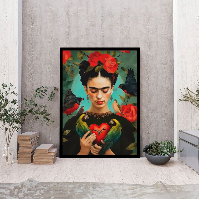 TableauFridaKahloPerroquetsetRoses pose