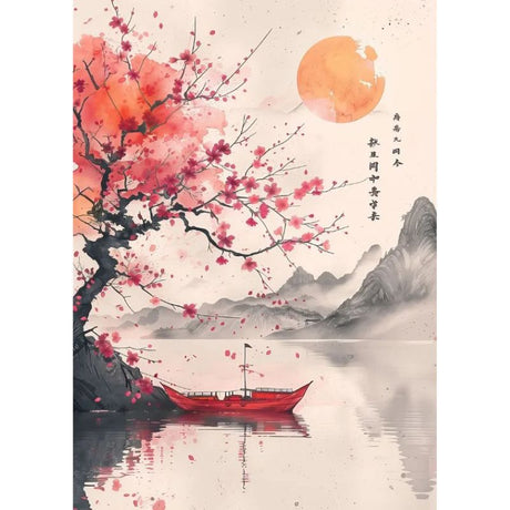 Tableau Japonais Zen Cerisier en Fleur et Lac toile