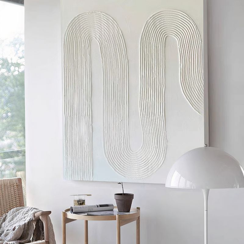 TableauMinimalisteBlancEffetReliefOndule salon