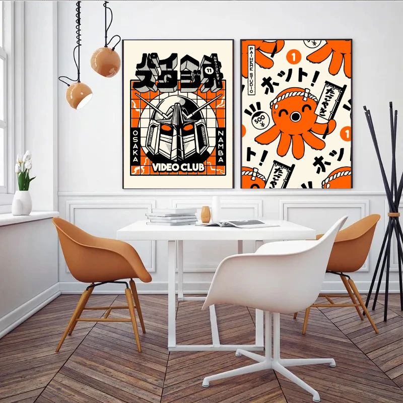 Tableau Retro Culture Japonaise Orange salle a manger