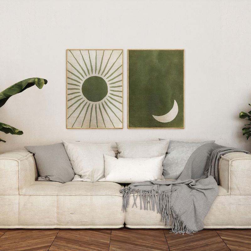 TableauSoleiletLuneVertMinimaliste mural