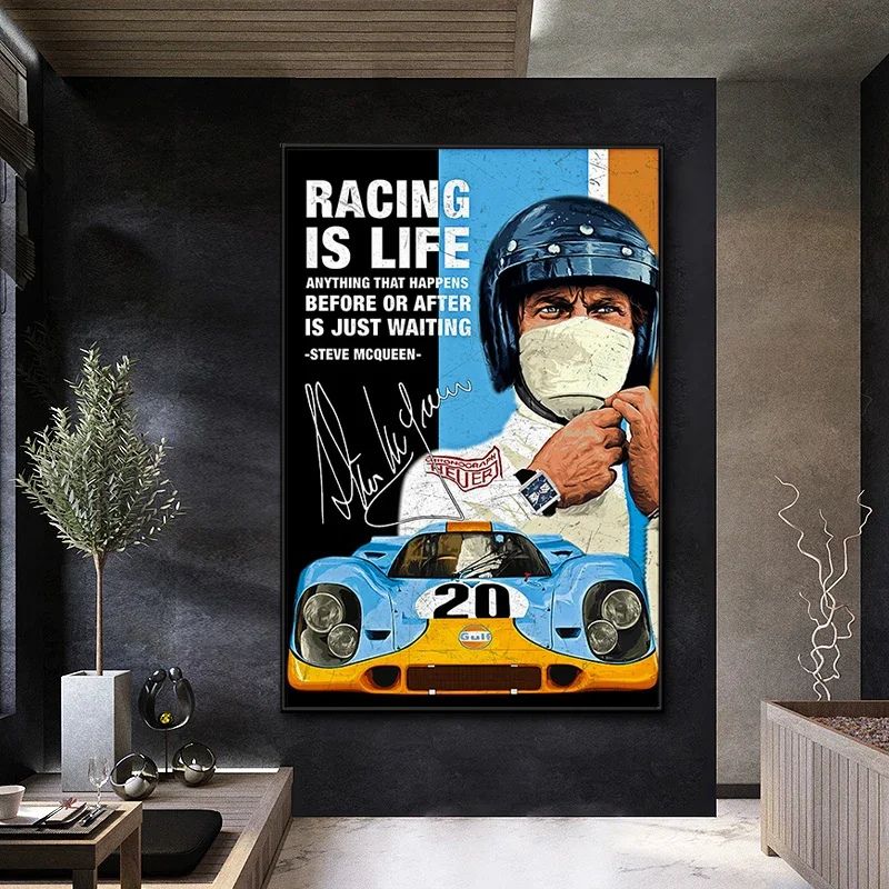 Tableau Sur Toile "Le Mans Steve McQueen" - Format 30x45 Cm - Multicolore - Neuf - Fabriqué En France