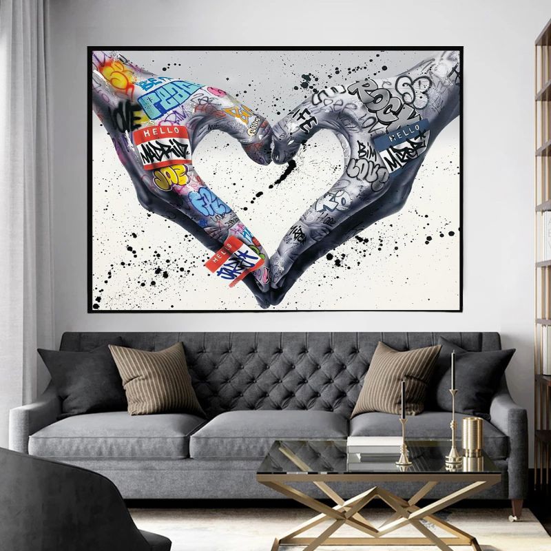 Tableau Mural Street Art En Bois 'Cœur Avec Les Mains' - Impression Laser Sur MDF, 30 X 21 Cm - Déco Moderne