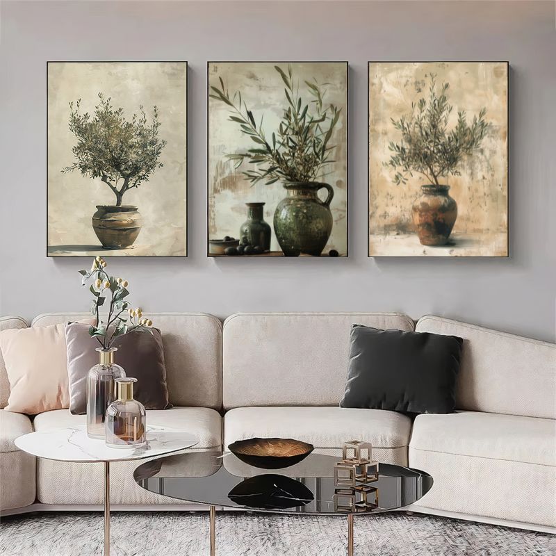 TableauVaseetOlivierMediterraneen 3 toiles