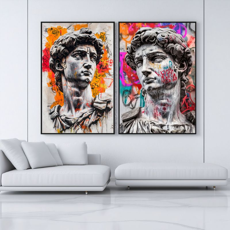 TableauVisageStatuedeDavidStreetArt canape