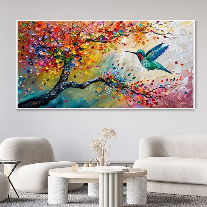 Tableauarbreenfleursetsoncolibri fauteuil