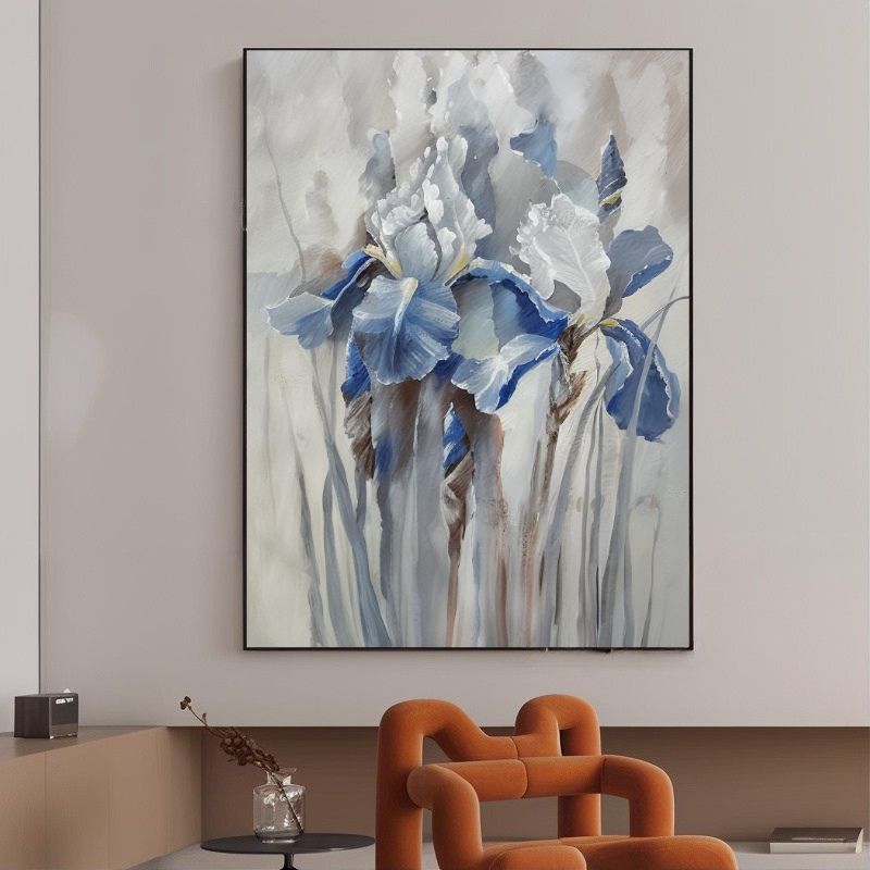 Tableaufleursabstraitesblanchesetbleues salon