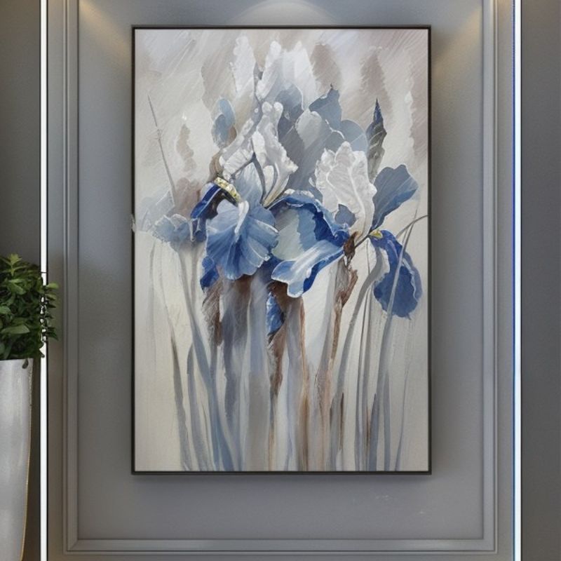 Tableaufleursabstraitesblanchesetbleues couloir