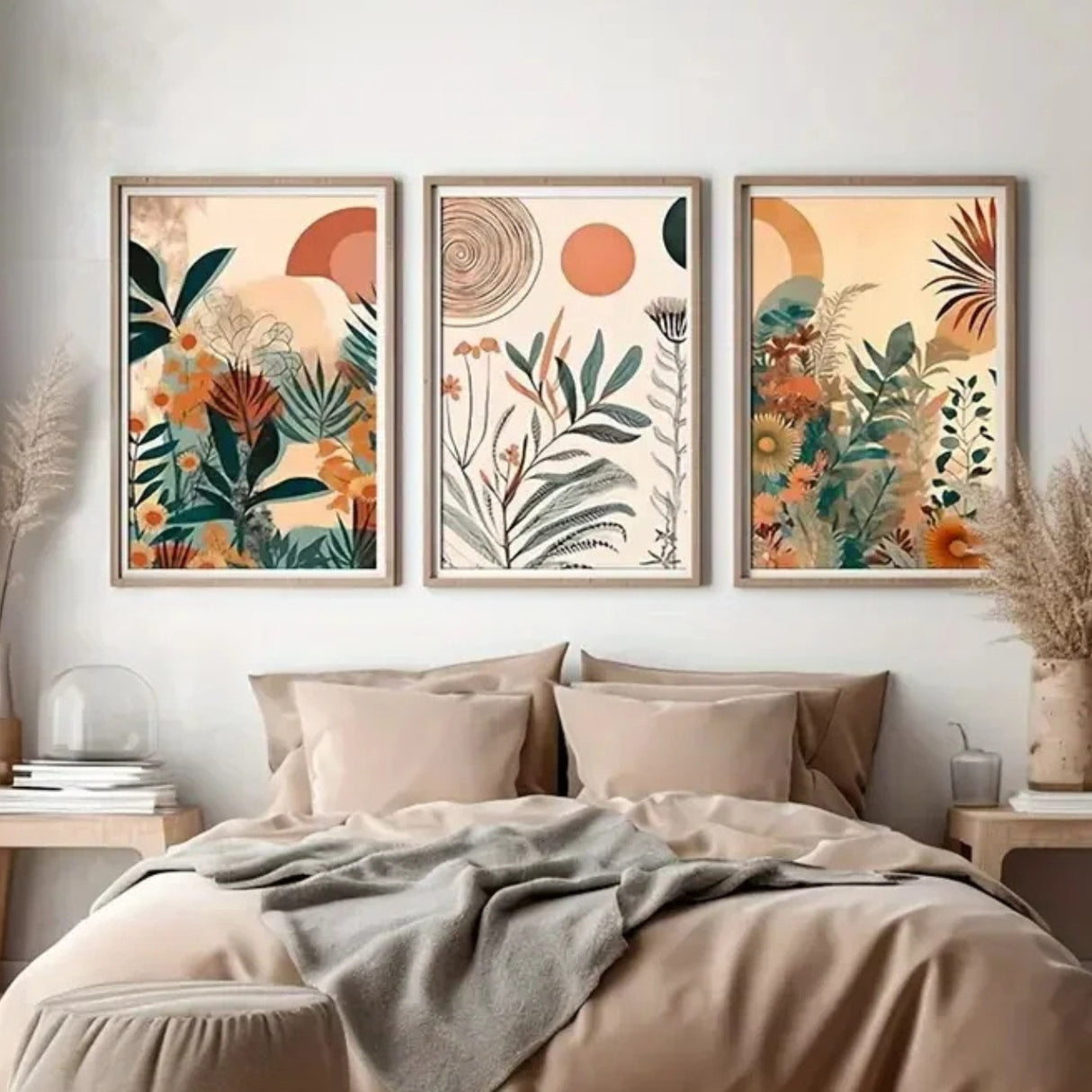 Triptyque floral boheme exotique