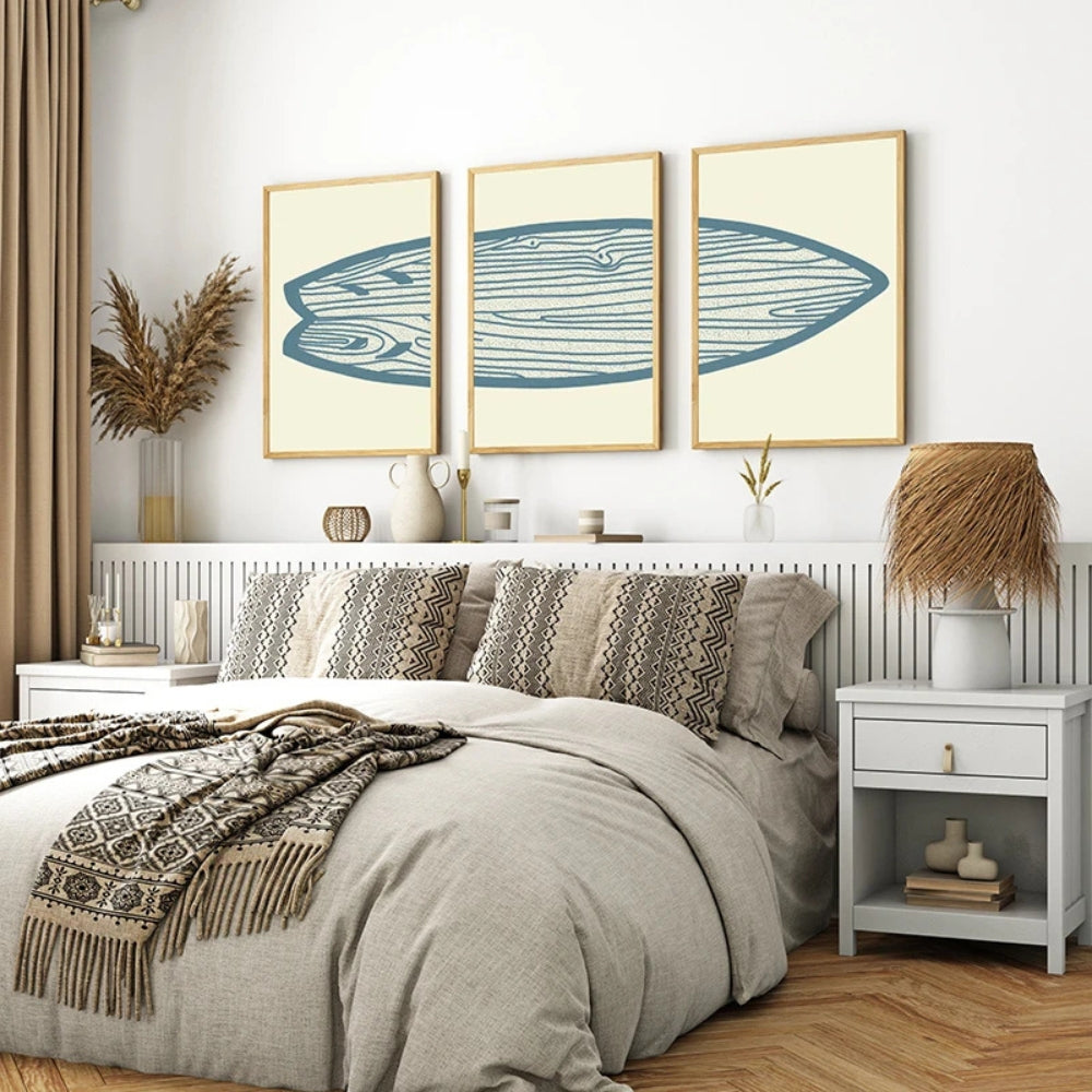 Triptyque planche de surf en bois bleu