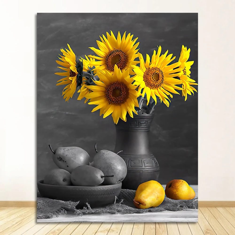 Triptyque tournesols noir et blanc decoration murale
