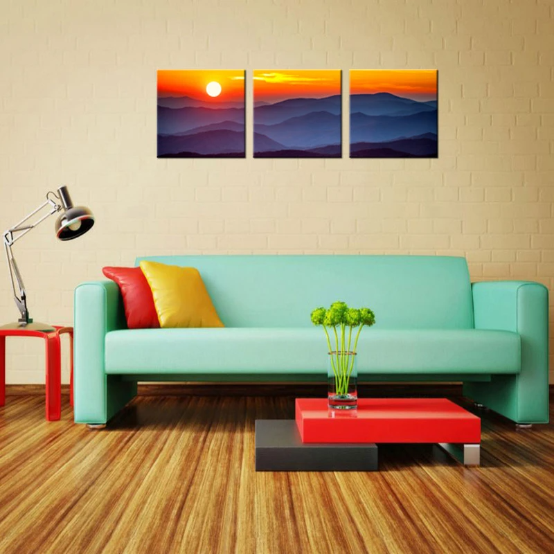 Tableau coucher de soleil montagne cadre