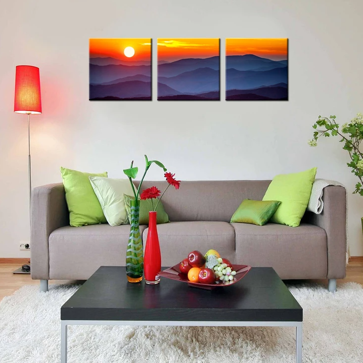 Tableau coucher de soleil montagne