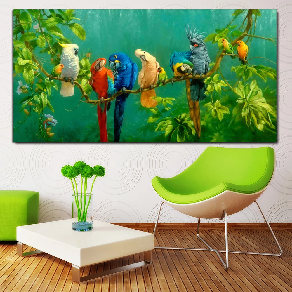 Tableau jungle perroquet cadre