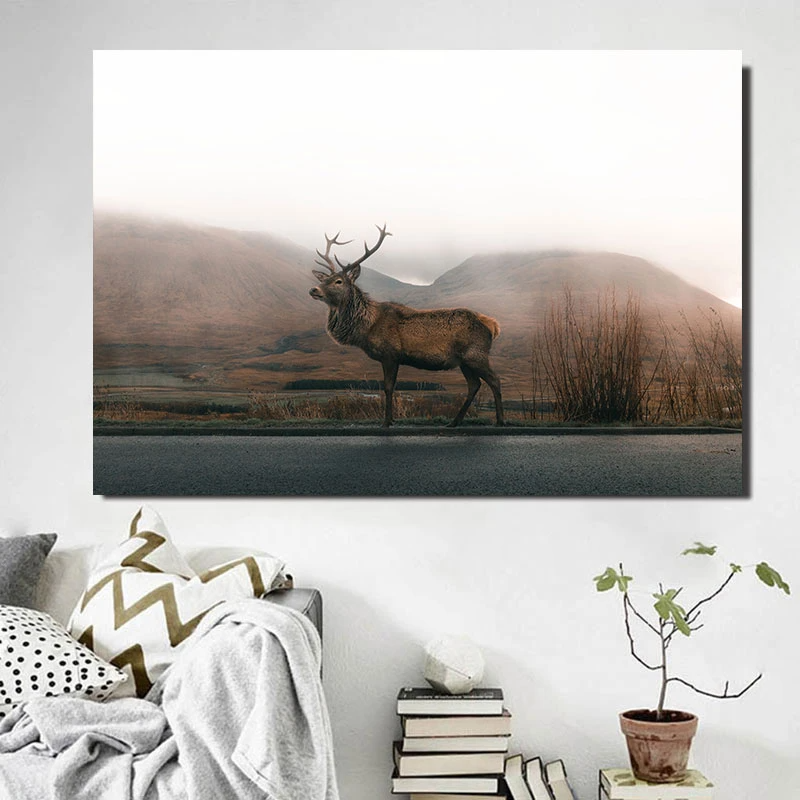tableau cerf montagne
