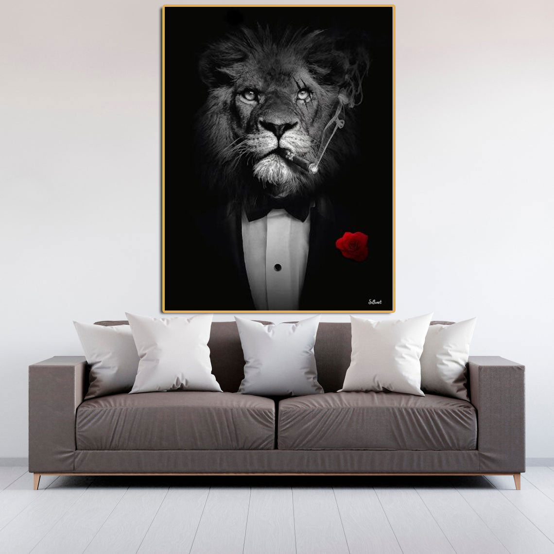 Tableau Lion en Costume cadre