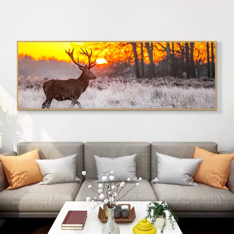 Tableau Cerf Coucher De Soleil cadre