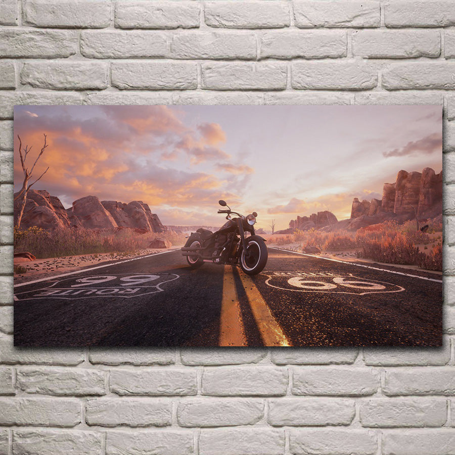 Tableau Moto Route 66 toile et cadre