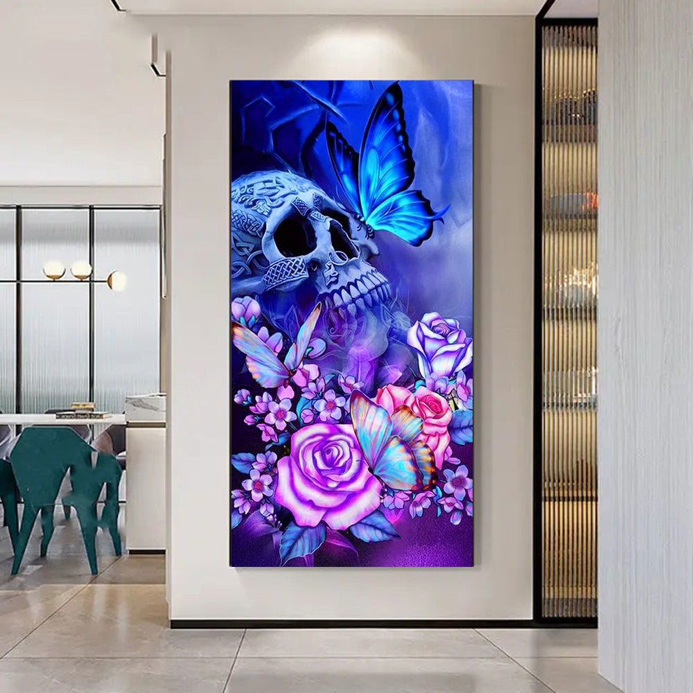 Tableau Tète De Mort Multicolore cadre