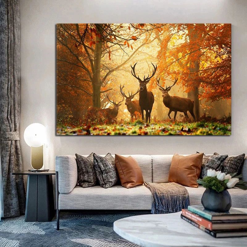 Tableau Cerf Automne cadre