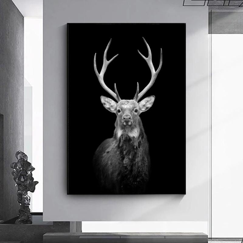tableau cerf noir et blanc deco murale